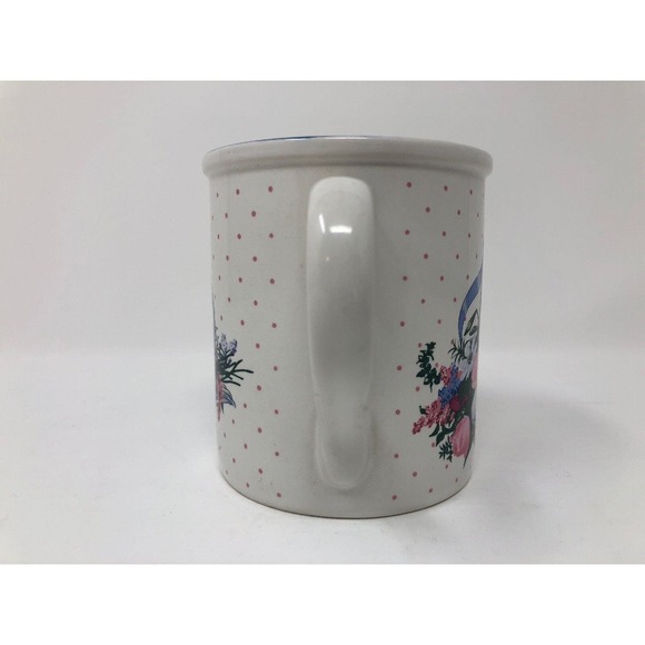 Floral Coffee Mug Creative Concepts 1993 Blue Basket Pink Flowers Polka Dots - Picture 4 of 6